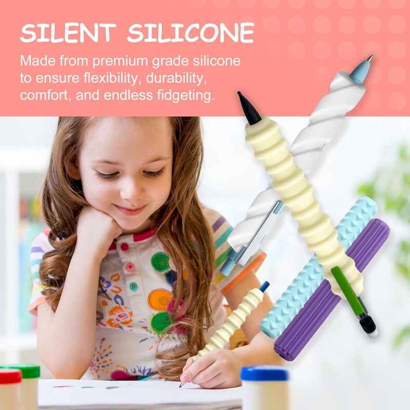BTFSZ Pencil Grips, 4-Pack Textured Silicone Sleeves for Mechanical Pencils, Sensory Fidget ADHD Tool for Kids and Adults, Quiet Fidget Tools for Classroom Focus, Anxiety Relief (Pastel Mist Set) - Image 3
